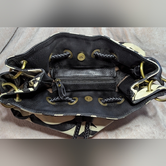 Zebra Shoulder Bag Embossed Animal Print Leather Studs Hobo Unique Handbag Boho - Picture 7 of 10